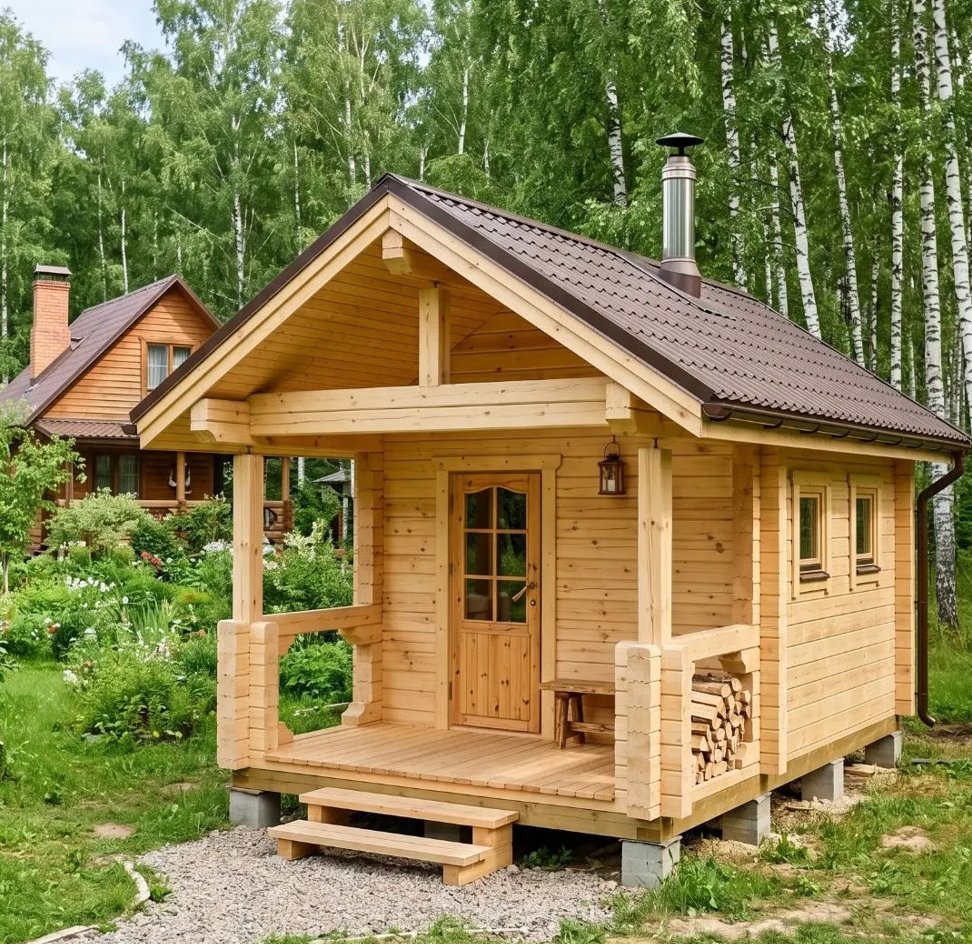 Баня 3×3 + веранда 1×3 из бруса